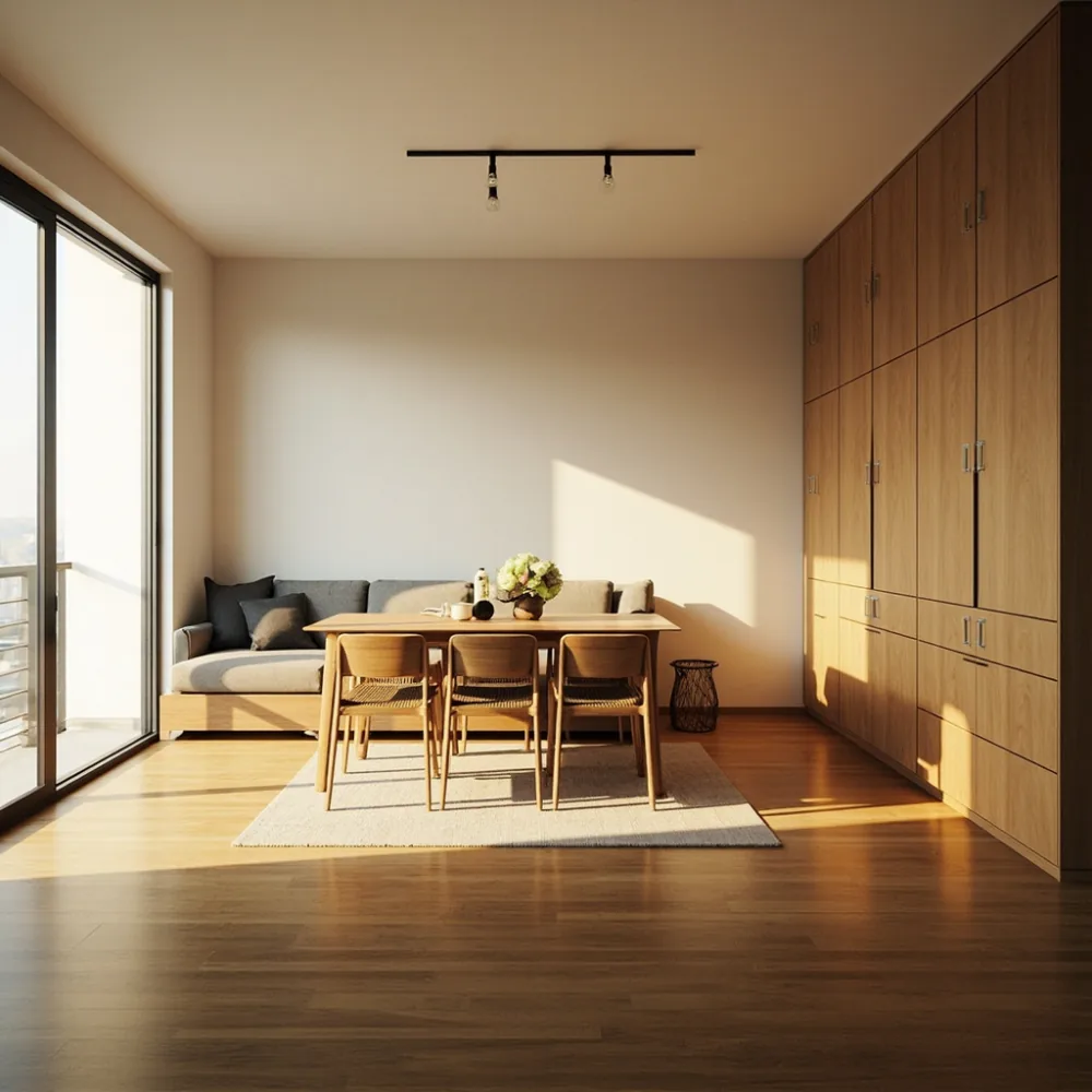 30평 거실 sofa kr 3인용·식탁 6인용·옷장 240cm·협탁 50cm 통합 매칭 8cm 통풍 간격 결로 방지 패드 배치